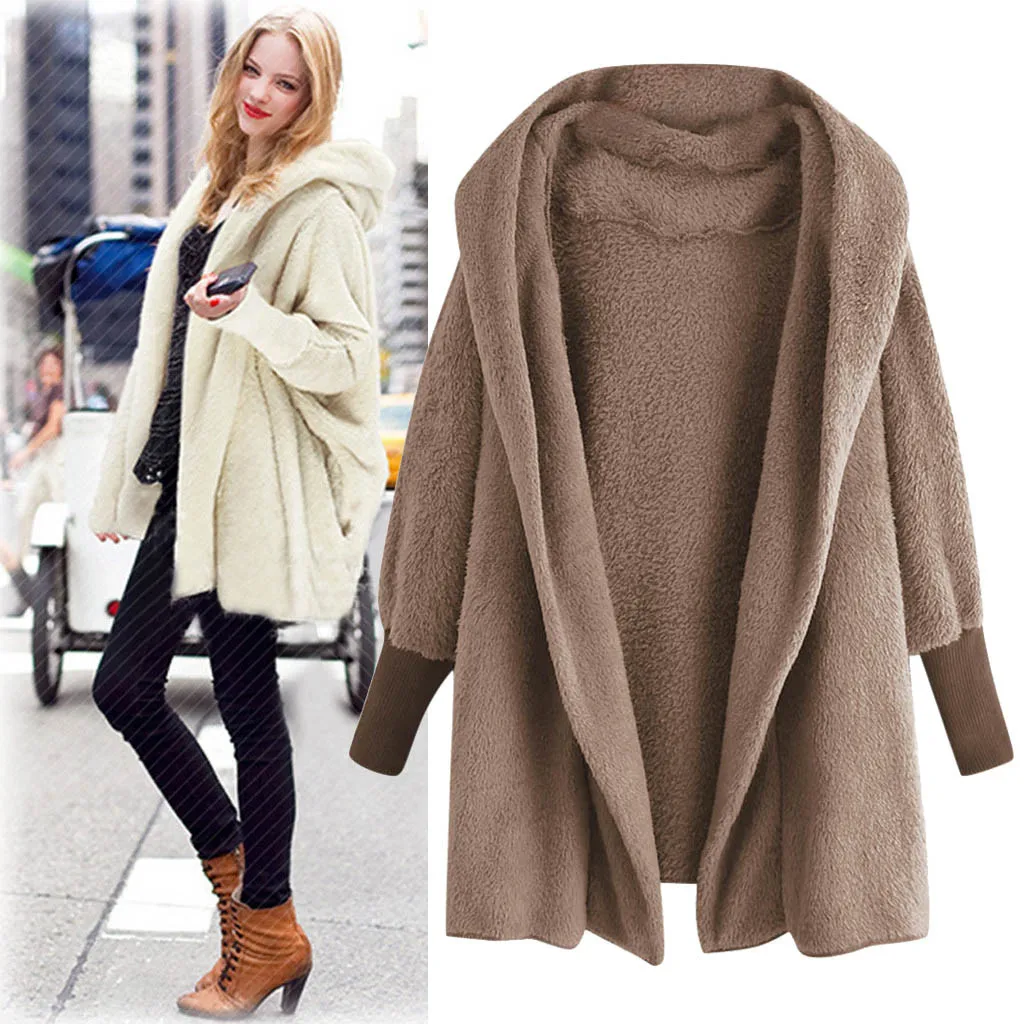 Hooded Sweatshirt Coat Winter Warm Plush Pockets Jacket Women Cotton Fleece Coat Solid Outwear Thick Coat Female chaqueta mujer