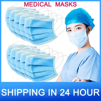 

40PCS Medical Face Masks Disposable 3 Layers Anti-Dust Mask Facial Protective Cover Set Anti-fog anti-viru Salon Earloop 2020