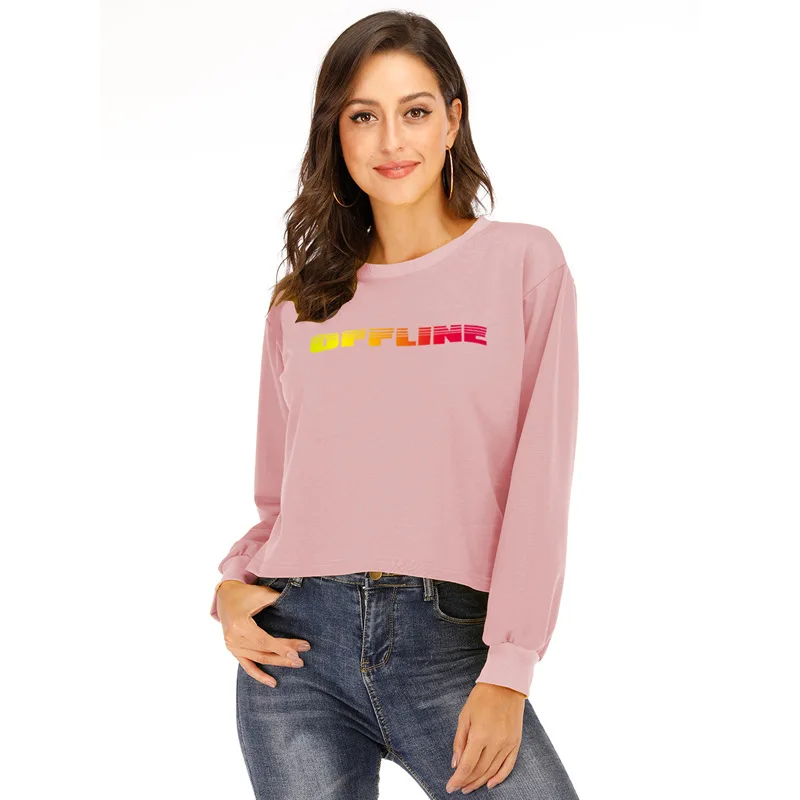 offline pink Merry Pretty, женская укороченная толстовка,, толстовки, с буквенным принтом, с длинным рукавом, укороченный свитер, джемпер, пуловеры, Прямая поставка - Цвет: offline pink