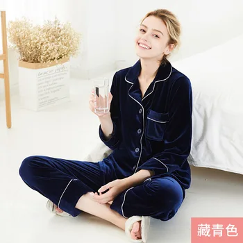 

2020 Autumn Winter Gold Velvet Pajamas Couple New Long-sleeved Trousers Warm Two-piece Plus Size Satin Sleepwear Pijama Stitch