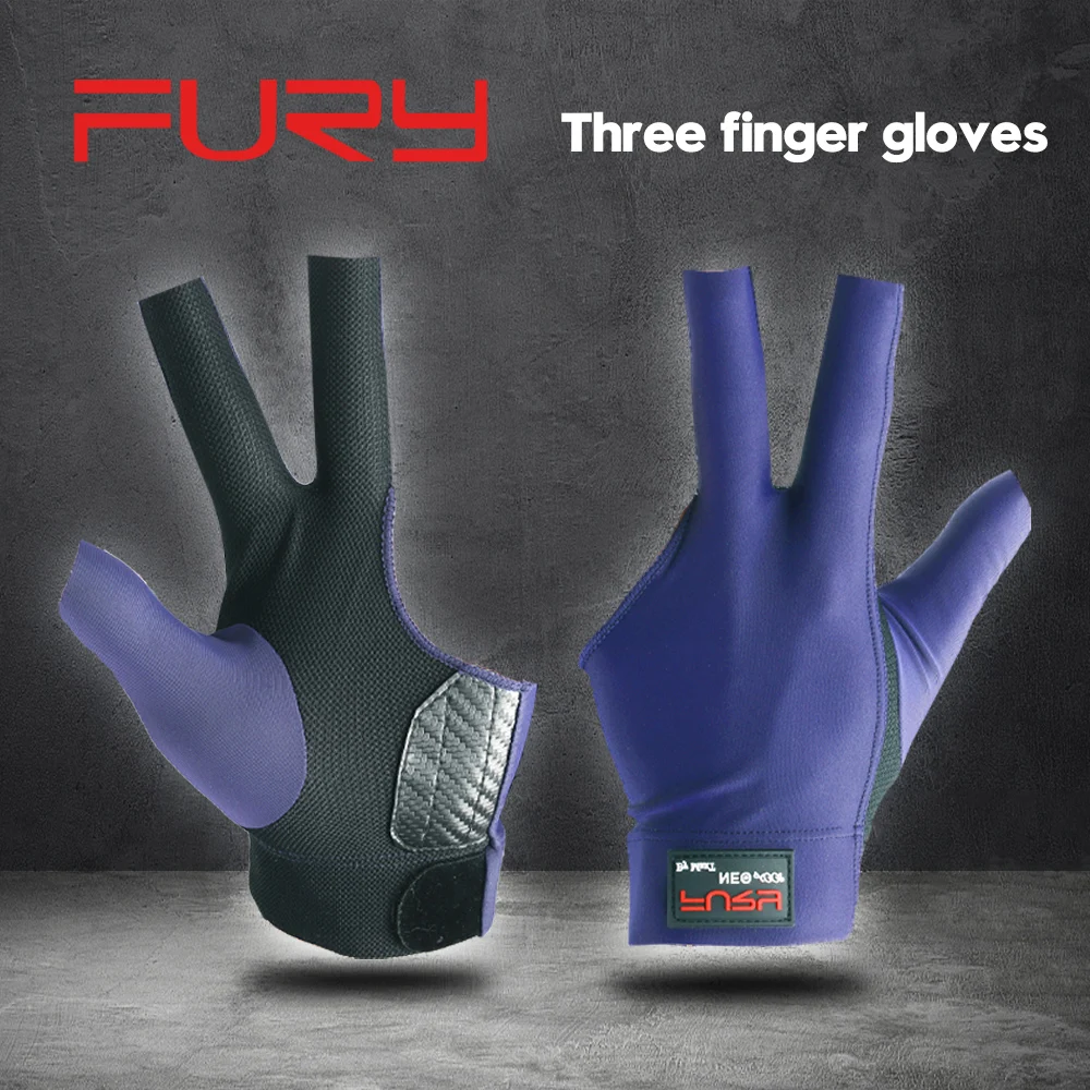 FURY Pool Cue Billar Gloves Left/Right Black Blue Three-finger Non-slip Breathable Comfortable Professional Billiard Accessories