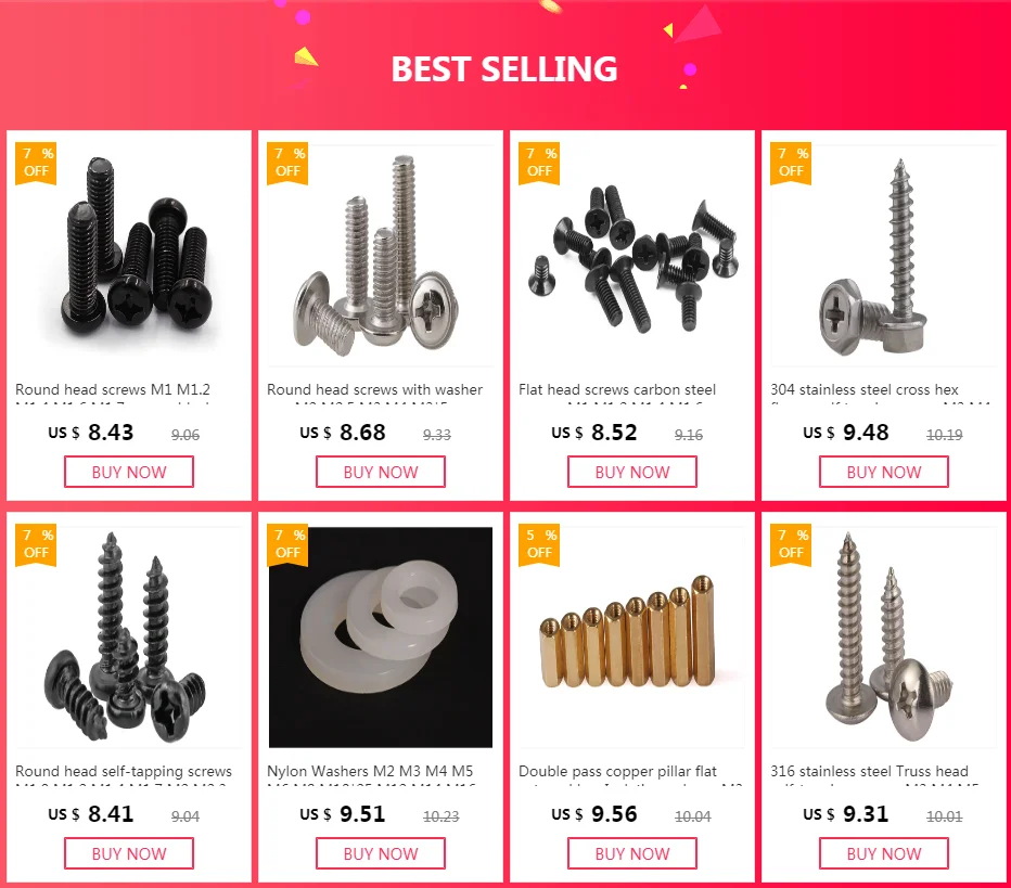 aço carbono com m1.7 m2 m2,3 m2.6 m3 m4 parafusos pwa