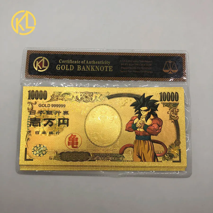 5 шт. или 10 шт./лот, японский dragon ball z Master Roshi 10000 Yen, Золотые пластиковые банкноты для детской классической коллекции памяти - Цвет: Dragon Ball4-COA