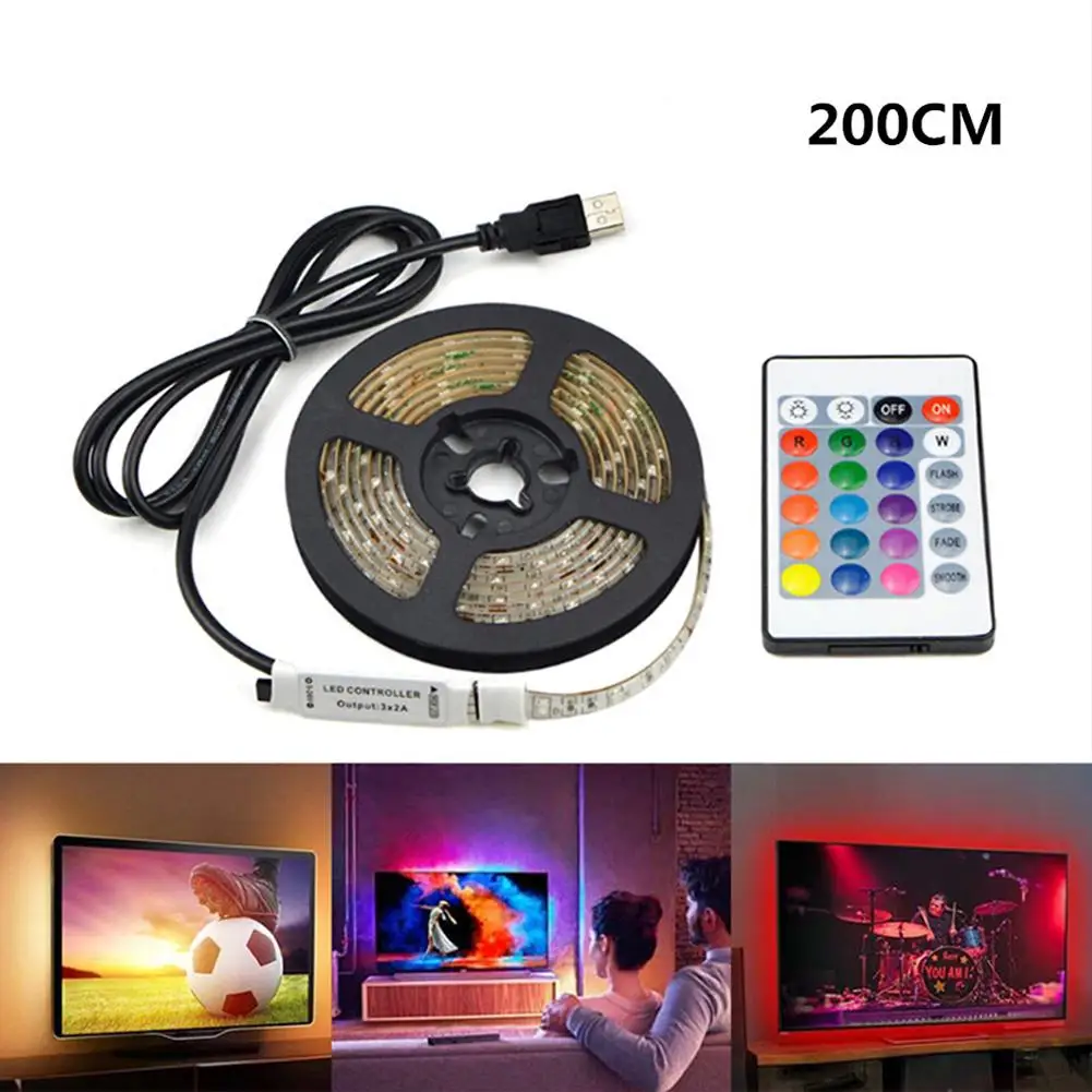 200cm RGB 50-200 см USB Светодиодная лента пульт дистанционного управления домашняя гостиная свет ТВ Задняя лампа 5050RGB изменение цвета DC 5V струнное Освещение# es - Испускаемый цвет: 200cm RGB