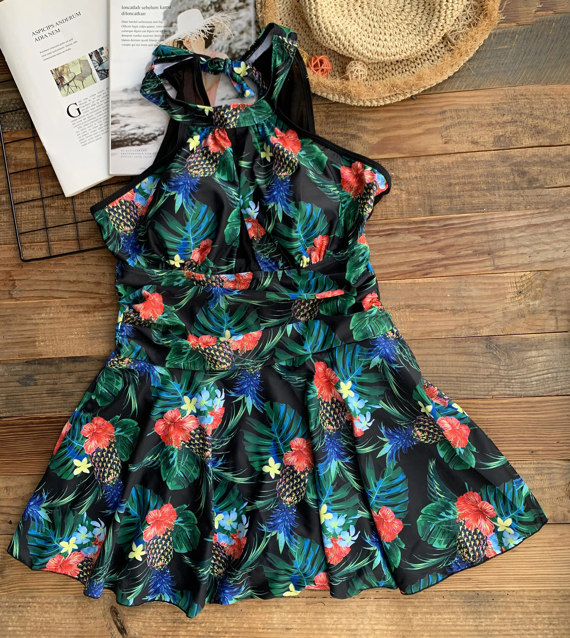 Plus Size One Piece Swimsuit Women Large Swimwear with Skirt One-Piece Swimdress Monokini Vintage Women's Bathing Suit Swim