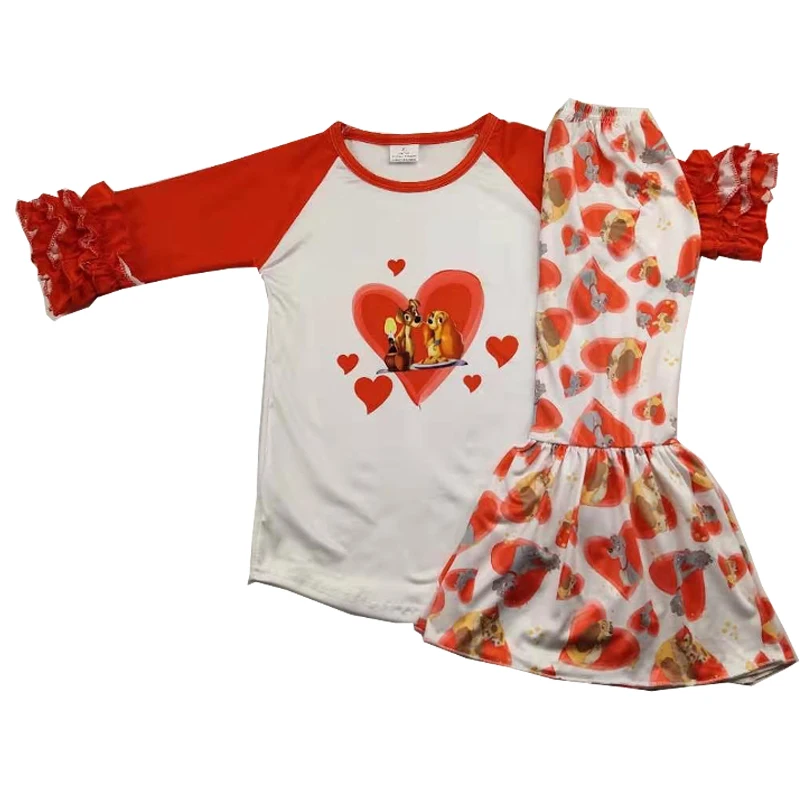 Одежда для девочек на День святого Валентина с любящим сердцем и очаровательной собачкой, вечерние комплекты одежды для детей - Цвет: Синий