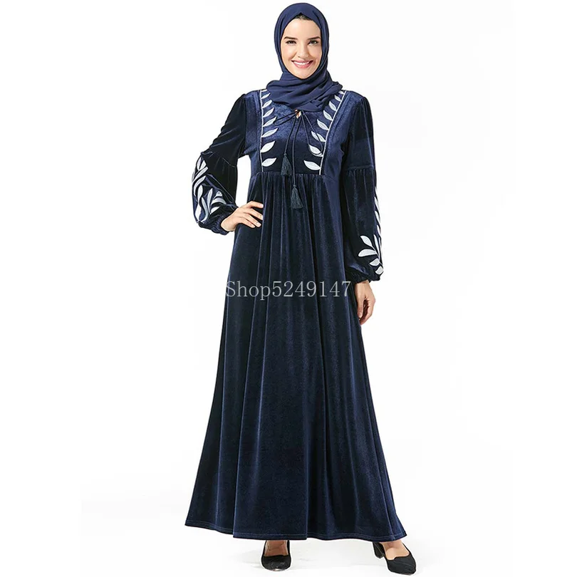 Зимняя женская мусульманская одежда в Дубае, кафтан, бархатное мусульманское платье, длинное, с вышивкой, большой размер 4XL, кимоно, халат, черный, вечерний