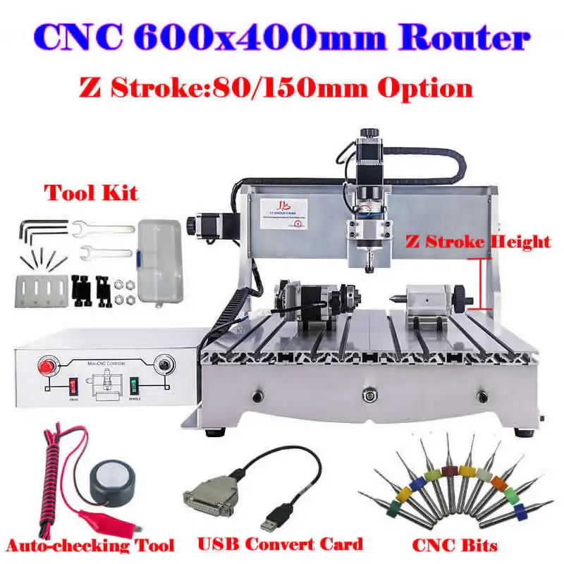 YOOCNC 6040 4th Axis Wood Metal Router USB 500W PCB Milling Drilling Engraving Machine 150mm Z Stroke with Auto-checking Tool |