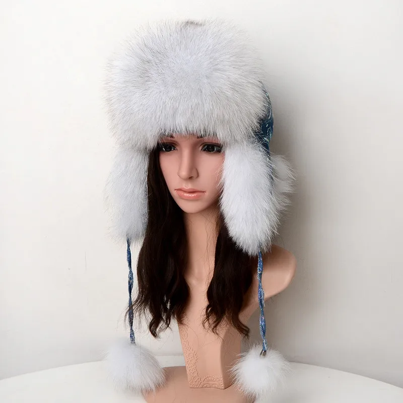 2020 Winter Fox Fur Hats With Flower Tops Leather Bomber Leifeng Caps Eamuffs Catcher Earmuffs Snow Ski |