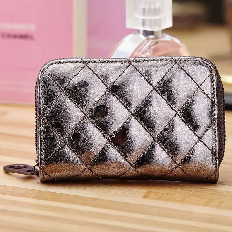 

New Style Fashion Organ Wallet Card Holder Women's Genuine Leather Guangzhou Wholesale Card Bit More Wallet Zipper Mini Purse