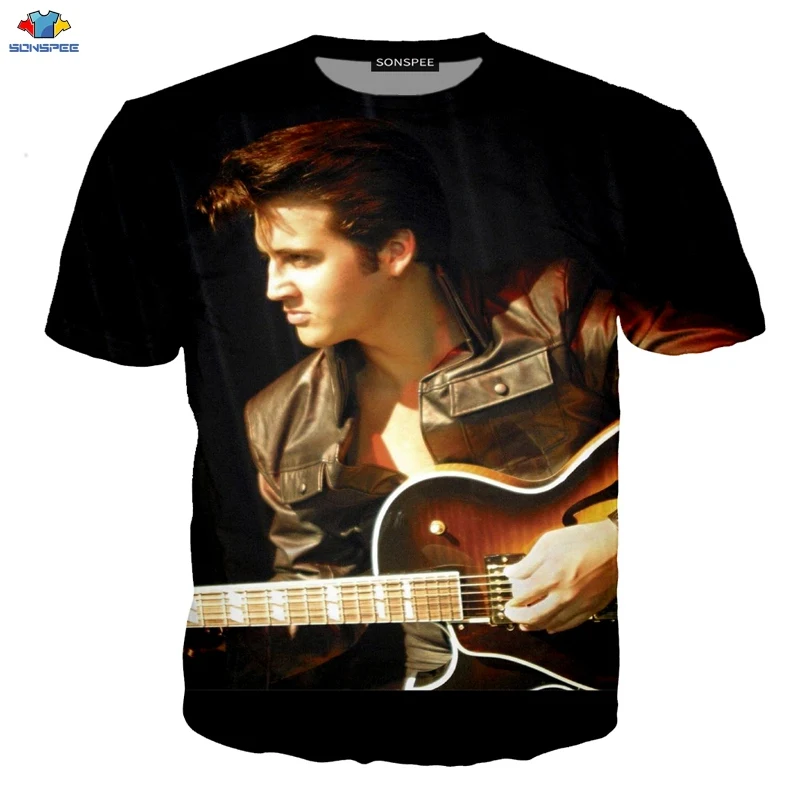 

SONSPEE New Popular ELVIS Presley Men's T-Shirt King Of Rock 3D Printing Fashion Cool Short-Sleeved T-Shirt Funny Kids T-Shirt