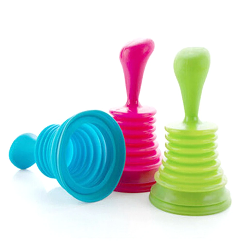 Household Powerful Sink Drain Pipe Pipeline Dredge Suction Cup Toilet Plungers For Bathroom 3 Colors