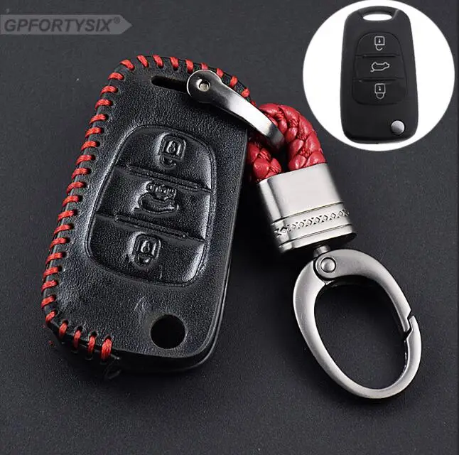 Для hyundai Santa Fe 2013 автомобильный Стайлинг авто ключ чехол из натуральной кожи пульт дистанционного ключа чехол для hyundai Grand Santa Fe Аксессуары - Название цвета: QY302 red short