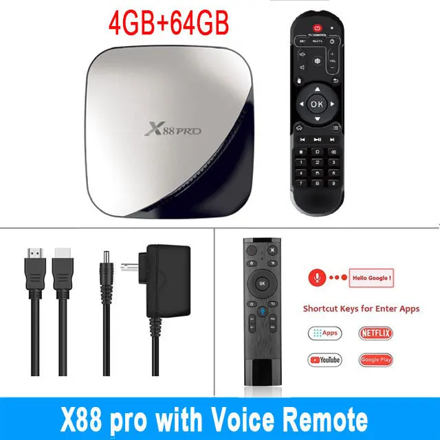 4GB 64GB Voice Smart Android tv Box Android 9,0X88 Pro 4 ГБ 32 ГБ 64 Гб RK3318 2,4G& 5G wifi 4K 3D HDR медиаплеер Google Play телеприставка - Цвет: 4GB 64GB Voice