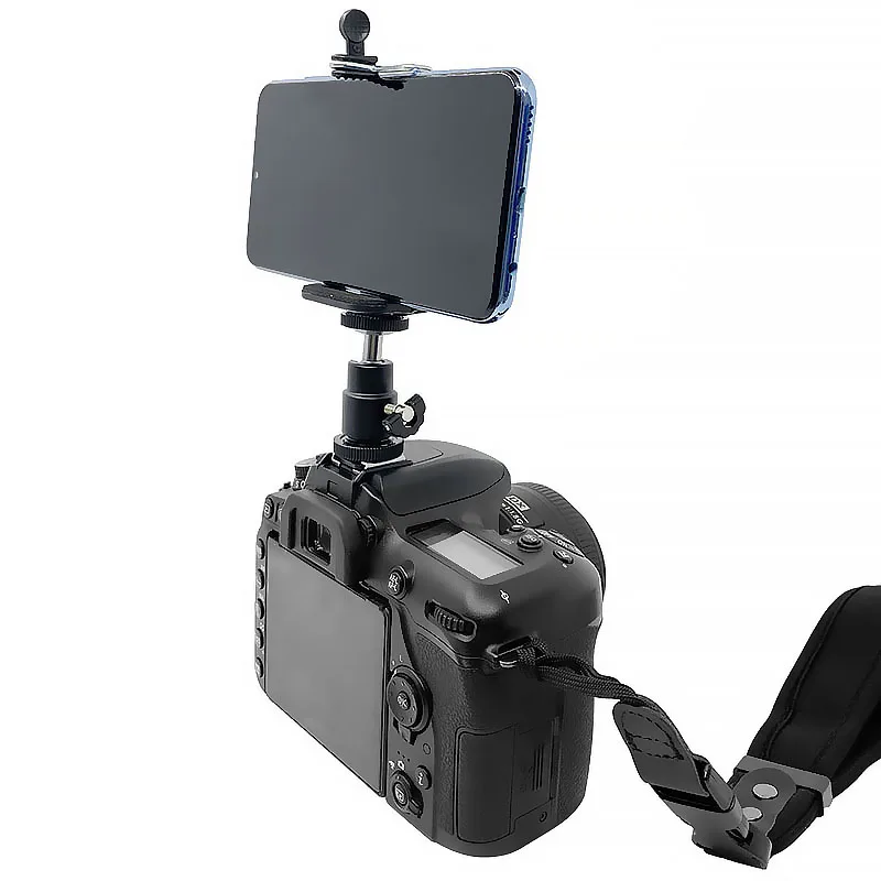 Universal soporte para teléfono Clip para iPhone Canon Nikon DSLR Cámara 1/4 para trípode tornillo adaptador de zapata del flash