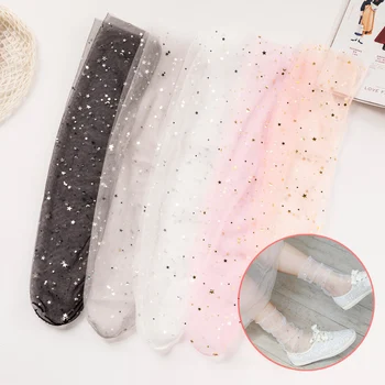 

Summer Fashion Candy Color Thin Mesh Tulle Ankle Socks Transparent Elastic Mesh Shiny Stars Moon Fishnet Socks