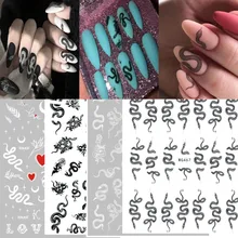 10pcs WG Series Snake Snake Design Nail Art Stickers Colorful Dragons Slider Decals Black Snake for Manicure Nail Art Decoration