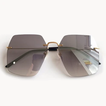 

Women Oversize Goggle Sunglasses Fashion Designer Brands Classic Rimless Sun Glasses UV400