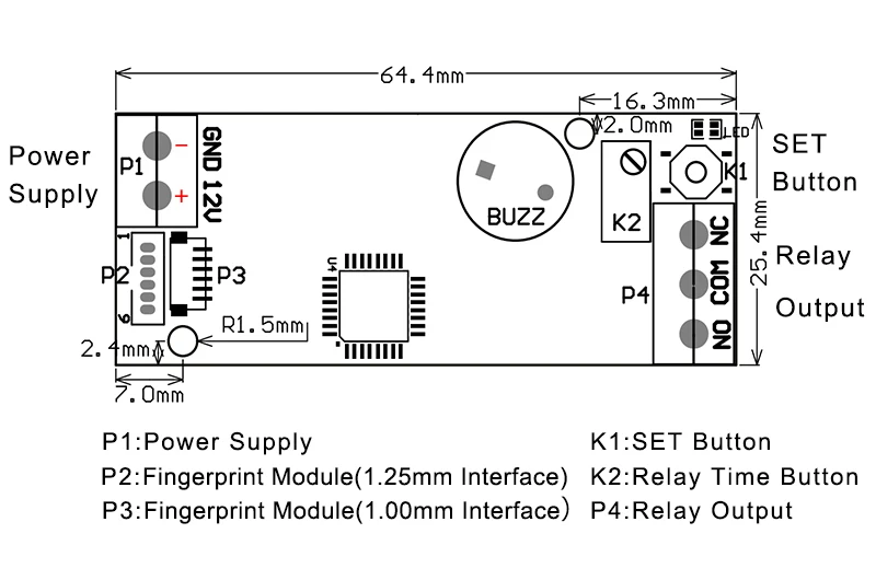 K202 DC12V Низкое энергопотребление вращающаяся релейная Кнопка панель управления отпечатком пальца