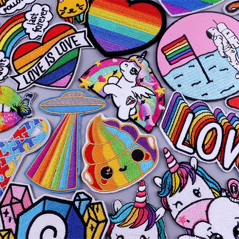 

LGBT Pride Cute Patches for Clothes Love Rainbow Stripes Embroidered Patches for Clothing Applique Ironing Cloth Sewing Supplies
