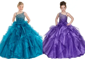 

Beaded Ruffled New Dance Parents Daughter Little Girls Sequin Kids Children Miss National Pageant Holy First Communion Dresses