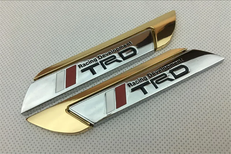 【Hot】2 шт./пара 12 см* 2 см Высокое качество металлическое покрытие автомобиля эмблема TRD задний значок наклейка логотипы черный золотой синий красный - Цвет: Golden