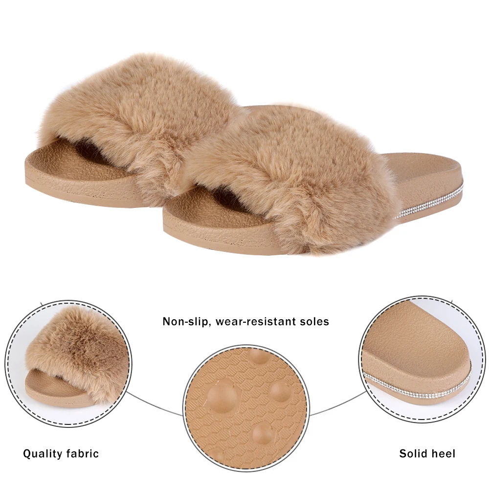 2020 New Spring Woman Indoor Home Furry Slippers Warm Casual Flat With Slippers Outdoor Non-slip Slippers Colorful Shoes