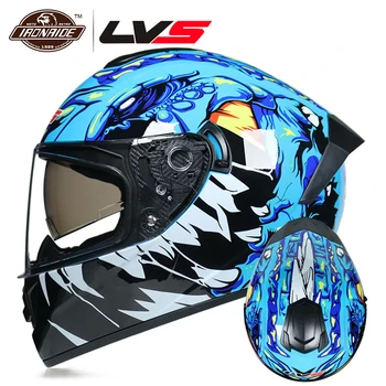 

LVS Motorcycle Helmet Motocross Helmet Full Face Casco Moto 3 Colour Double Lens Motorbike Moto Helmet Capacete DOT Approved
