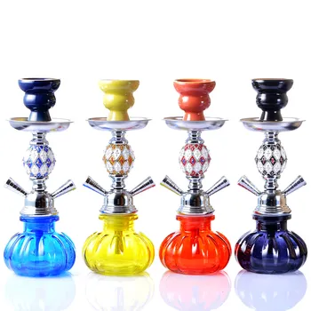 

Small Size Portable Shisha Pipe Set Glass Base Hookah with Double Hoses Ceramic Bowl Charcoal Tongs Chicha Narguile Accessories