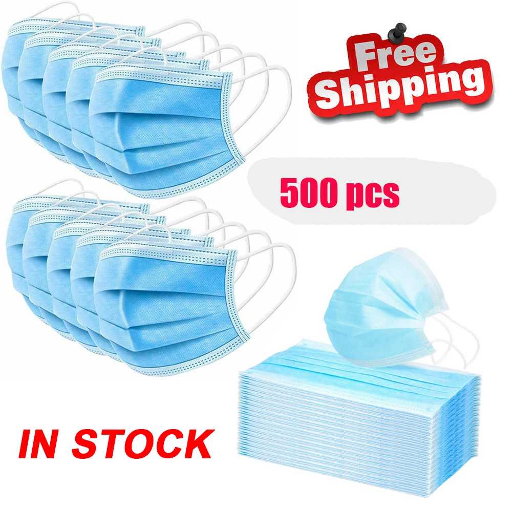 

500 Pcs Disposable Mask 3 Layer Dust Mask Health Care Mouth Mask Anti-Dust Face Masks Blue Safe Breathable Protetive Nose Cover