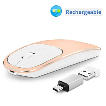 

Rechargeable Wireless Mouse, Metal 2.4G Noiseless Silent Click Wireless Notebook Desktop Optical Mouse with USB Receiver