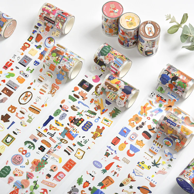 Cute Cartoon Journal Washi Tape DIY Scrapbooking Sticker Label Kawaii Stickers Transparent Pvc Masking Tape School Office Supply afbeelding