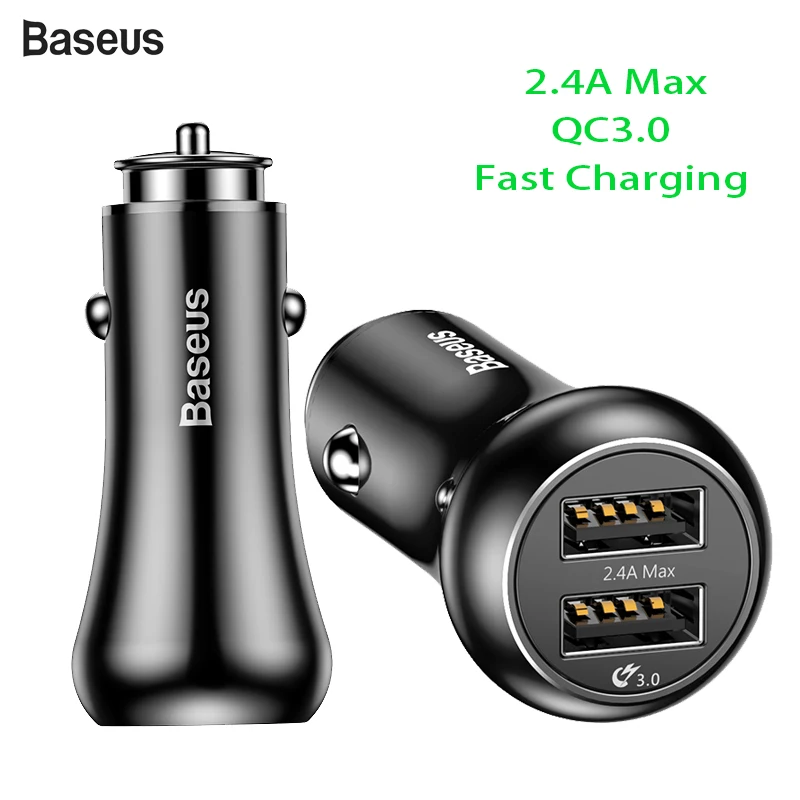 

Baseus Car Dual USB Car Phone Charger 2.4A QC3.0 Fast Charging For Samsung Huawei Mobile Phone Tablet Auto USB Socket Adapter