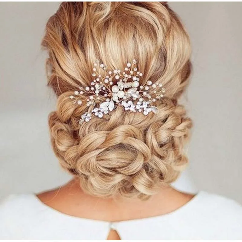New Hairgrips For Women Shiny Crystal Pearl Branch Hair Combs Bridal Wedding Accessories Handmade Rhinestones Crown Tiara | Украшения и