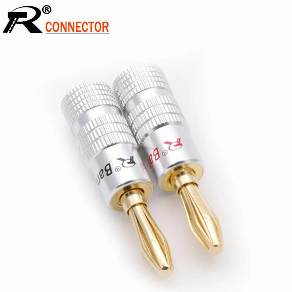100pcs R Banana plug 24K Gold Plated Copper BFA 4mm Banana connector Male Speaker plug black&red