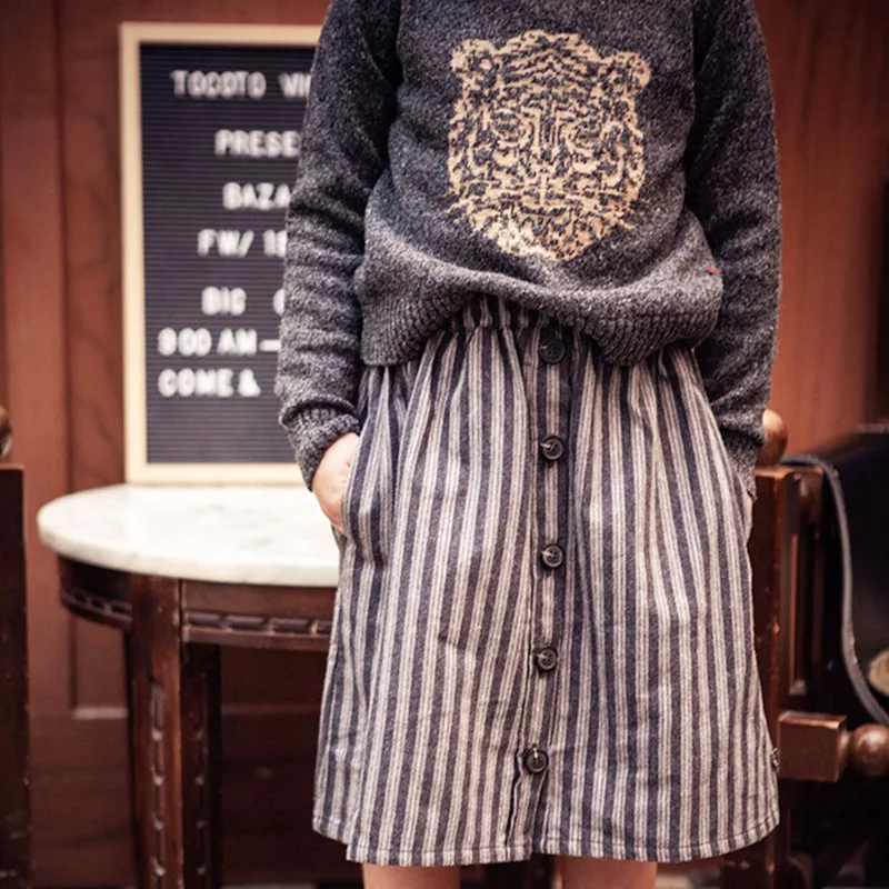 Зимние Свитера и юбки Tocoto, винтажные детские свитера с тигром для маленьких девочек и мальчиков, модная брендовая детская зимняя вязаная одежда