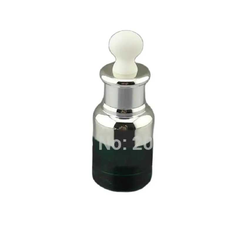 

NEW ARRIVAL 20ml green glass dropper bottle with silver shoulder and silver collar ,white bulb glass bottle