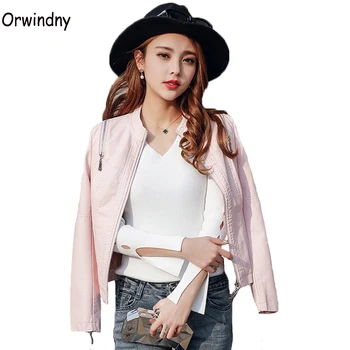 

Pink Leather Jacket Women 2020 Spring Autumn Faux Soft Biker Coat Zipper Design Motorcycle Jacket Clothing S-2XL Suede Orwindny