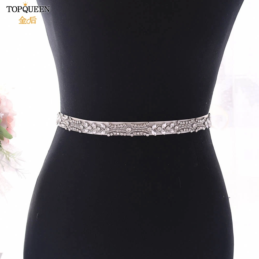 

TOPQUEEN S430 Luxury Rhinestone Trim for Wedding Belt Vintage Belts for Wedding Dresses Belts Crystal Decorative Silver Belt