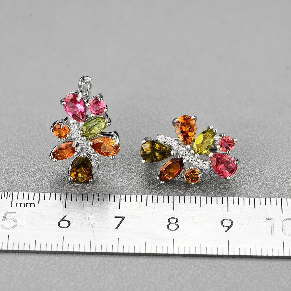 Bolai natural tourmaline jewelry sets 925 sterling silver stud earrings ring multi-color gemstone fine jewelry for women's 2019