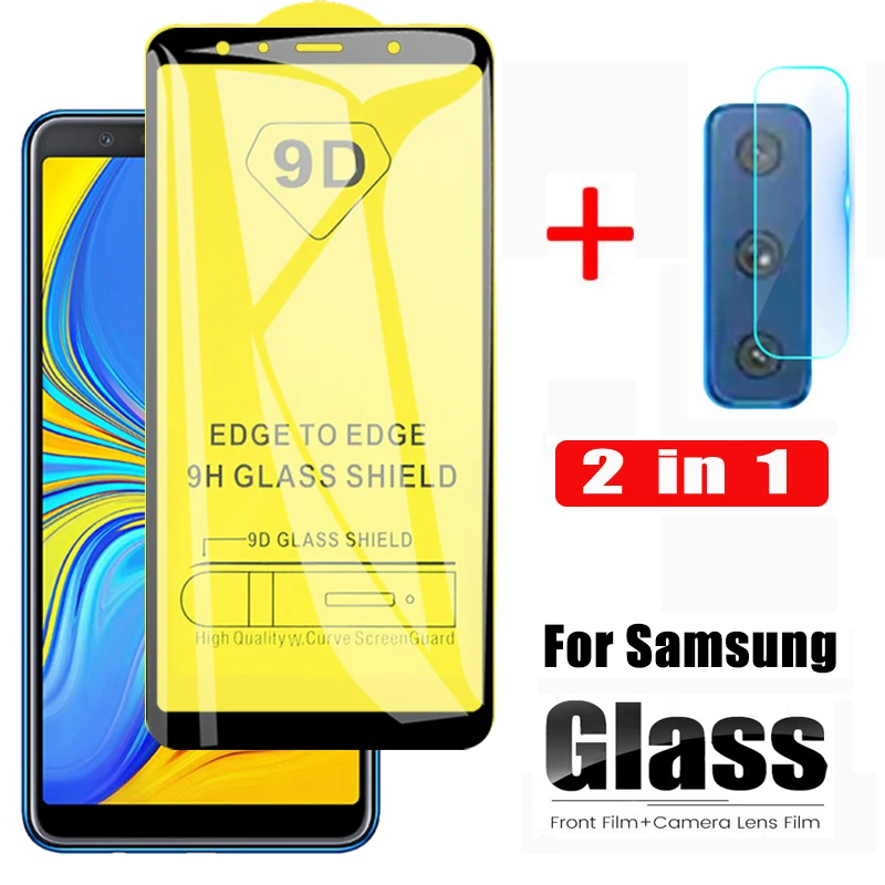 2 в 1 9D Защита экрана для Samsung Galaxy A7 2018 A750 стекло sansung A8 Plus A9 закаленное A 7 Объектив