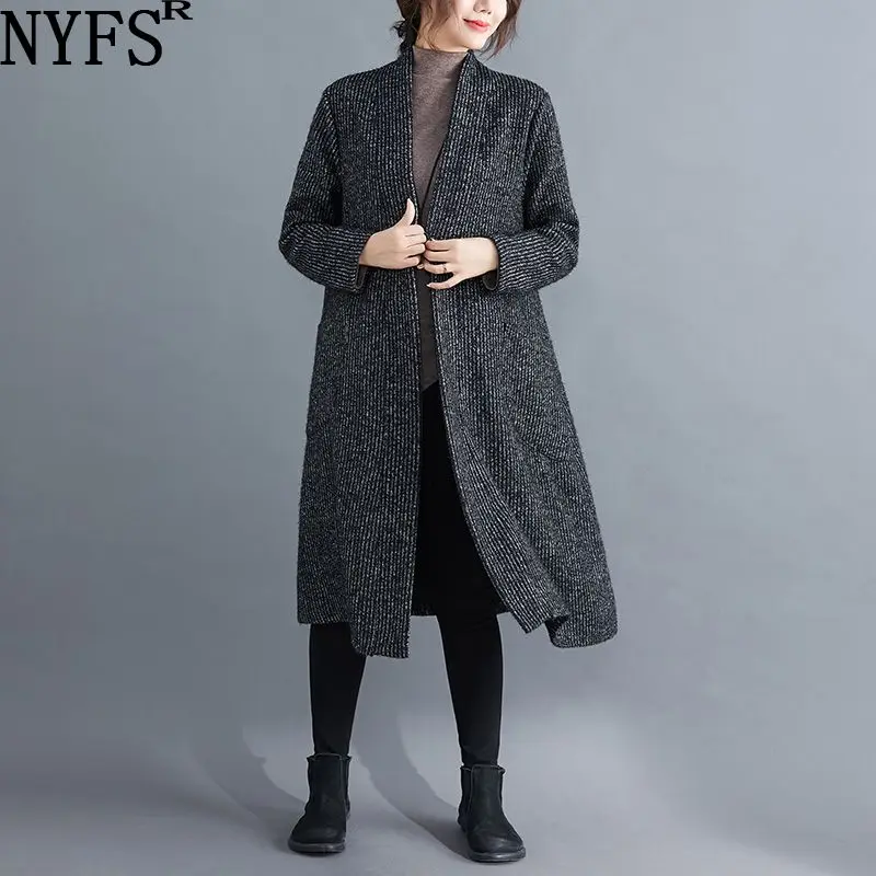 NYFS новое зимнее женское уплотненное длинное пальто женская верхняя одежда негабаритное камуфляжное пальто