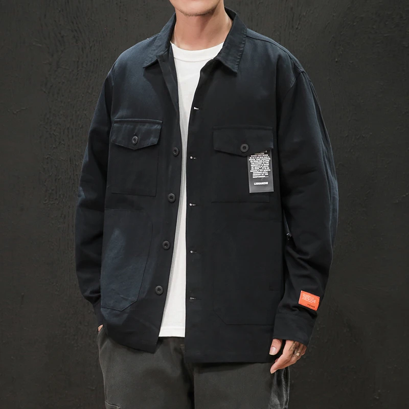 

Men Japanese Style Jacket Streetwear Hip Hop Windbreaker Harajuku Bomber Jackets and Coats Korean Style VintagePocket Clothes