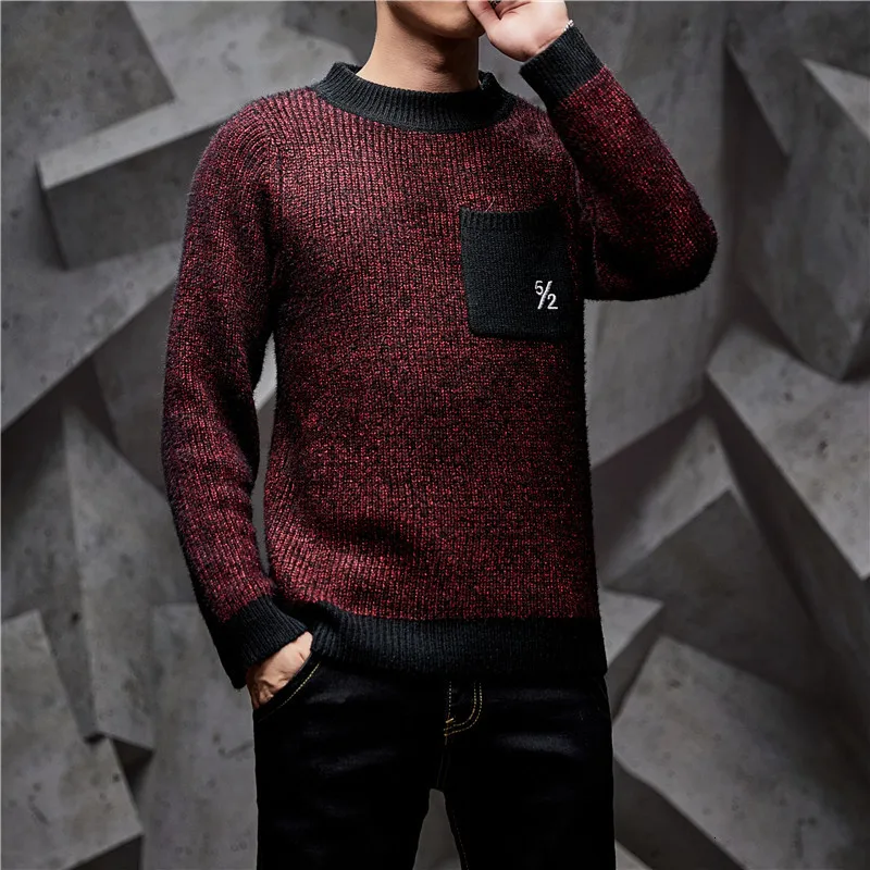 wine red Брендовая Мода, Chompas Para Hombre, с круглым воротником, приталенный, тянется, Homme, осенний свитер, мужские повседневные пуловеры, мужские вязаные - Цвет: wine red