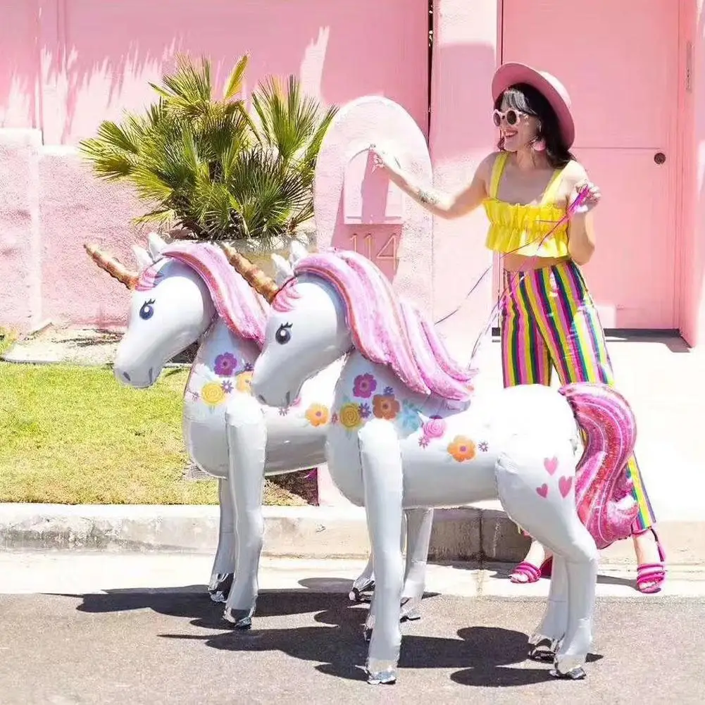 Unicorn Birthday Party Baloon Decoration For Kids 3D Cartoon Balloons 116 X106cm Large Standing Animal Aluminum Foil Balloons