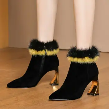 

Fashion Women's Pointy Toe Stilettos Boots Shoes Fur Suede Shoes Size Mix Colors