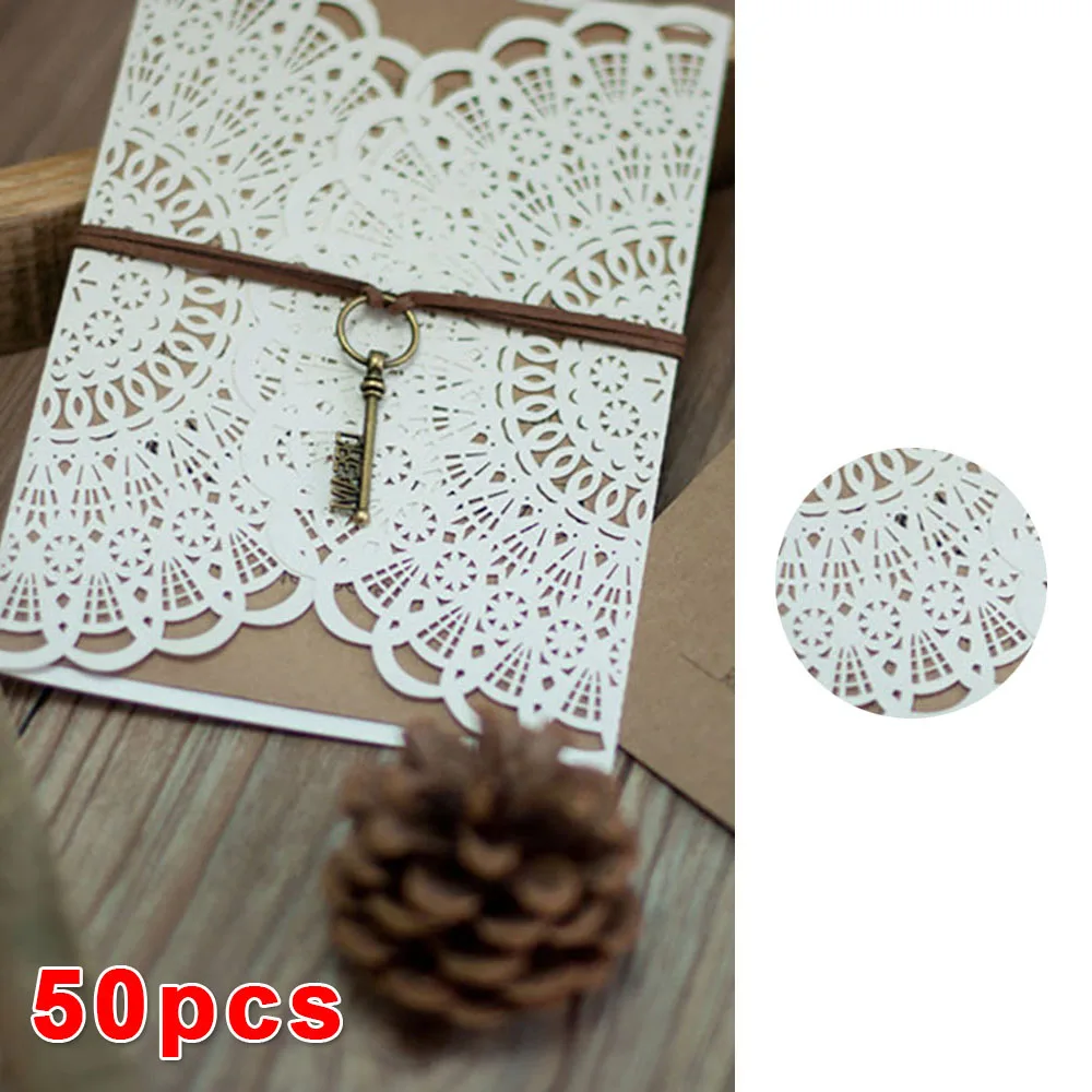  50pcs Exquisite Party Events Elegant Laser Cut Wedding Invitations & Greeting Cards with Key decora - 4000341854320