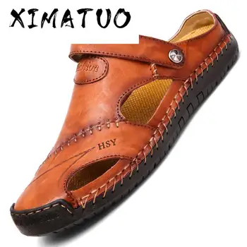 

Classic Mens Sandals Summer Genuine Leather Male Beach Sandals Soft Comfortable Male Outdoor Beach Slippers Slip-ON Man Sandals
