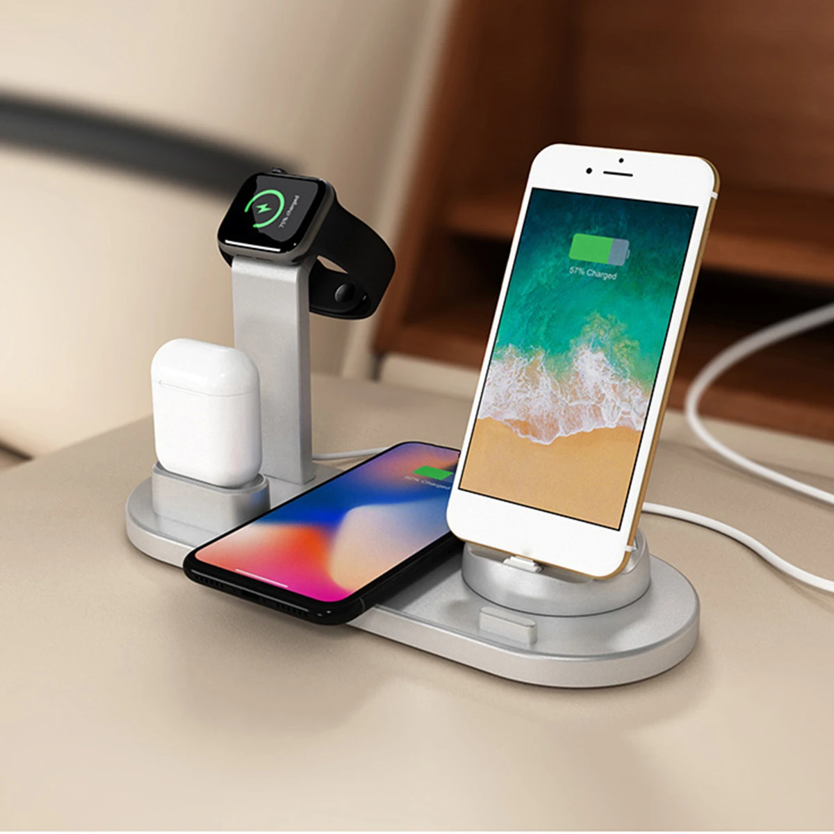4 в 1 10 Вт Беспроводное зарядное устройство для iphone для Apple Watch Airpod мобильных телефонов Usb Qi зарядная площадка Быстрая зарядка