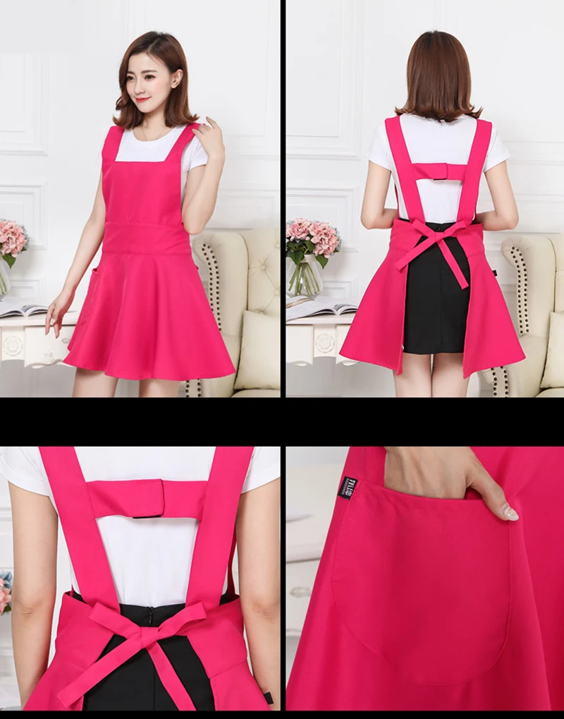 Waiter Cooking Kitchen Apron For Woman Baking Salon Hairdresser Coffee Shop Household Restaurant Bibs Pink Nail Florist Overalls